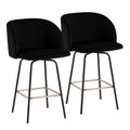 Fran 26" Swivel Fixed-Height Counter Stool - Set of 2 - Black Metal, Black Velvet, Gold Metal