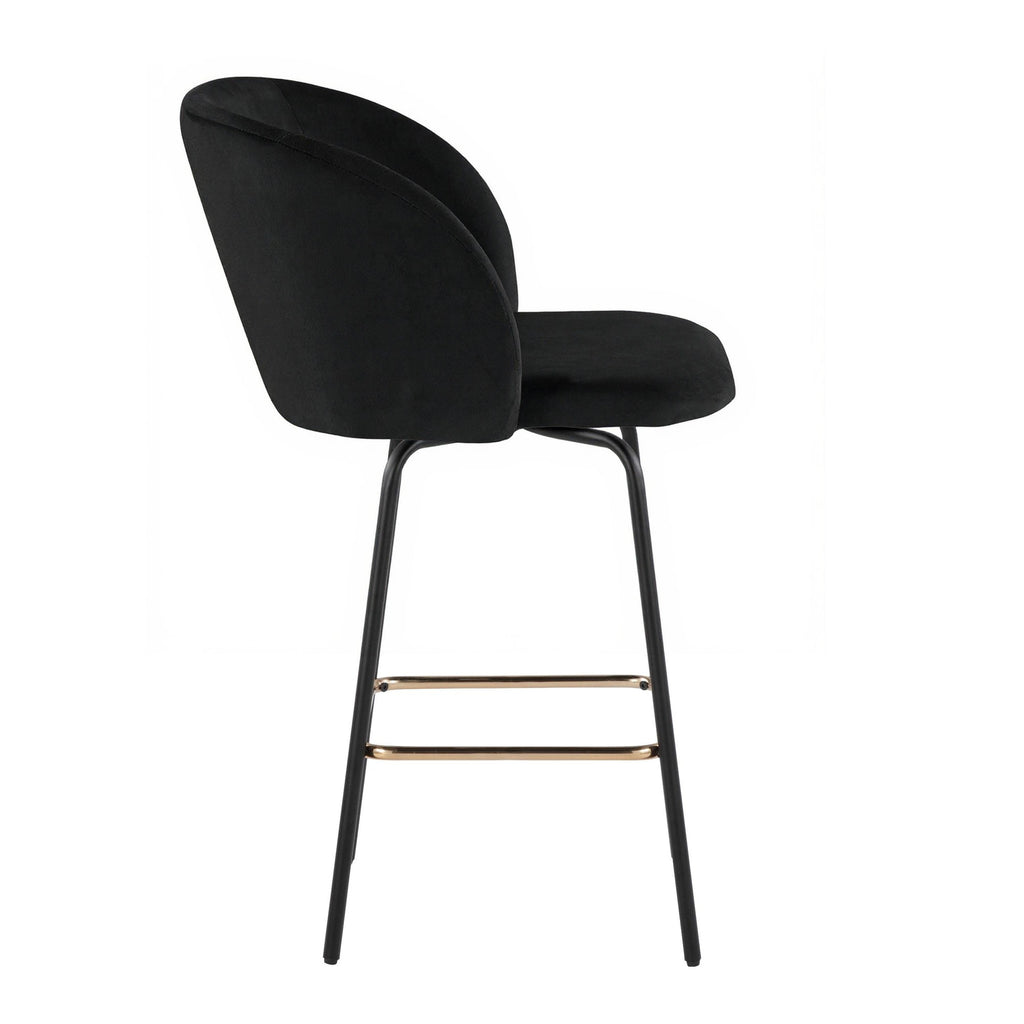 Fran 26" Swivel Fixed-Height Counter Stool - Set of 2 - Black Metal, Black Velvet, Gold Metal
