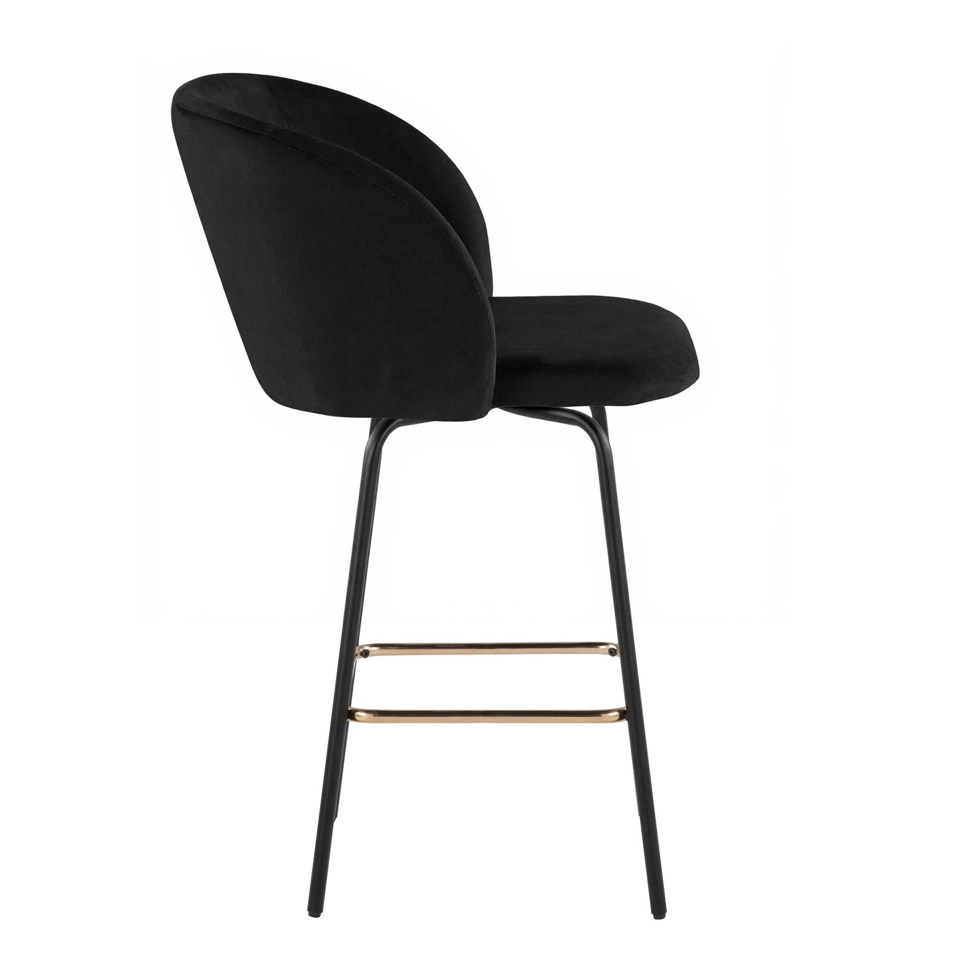 Fran 26" Swivel Fixed-Height Counter Stool - Set of 2 - Black Metal, Black Velvet, Gold Metal