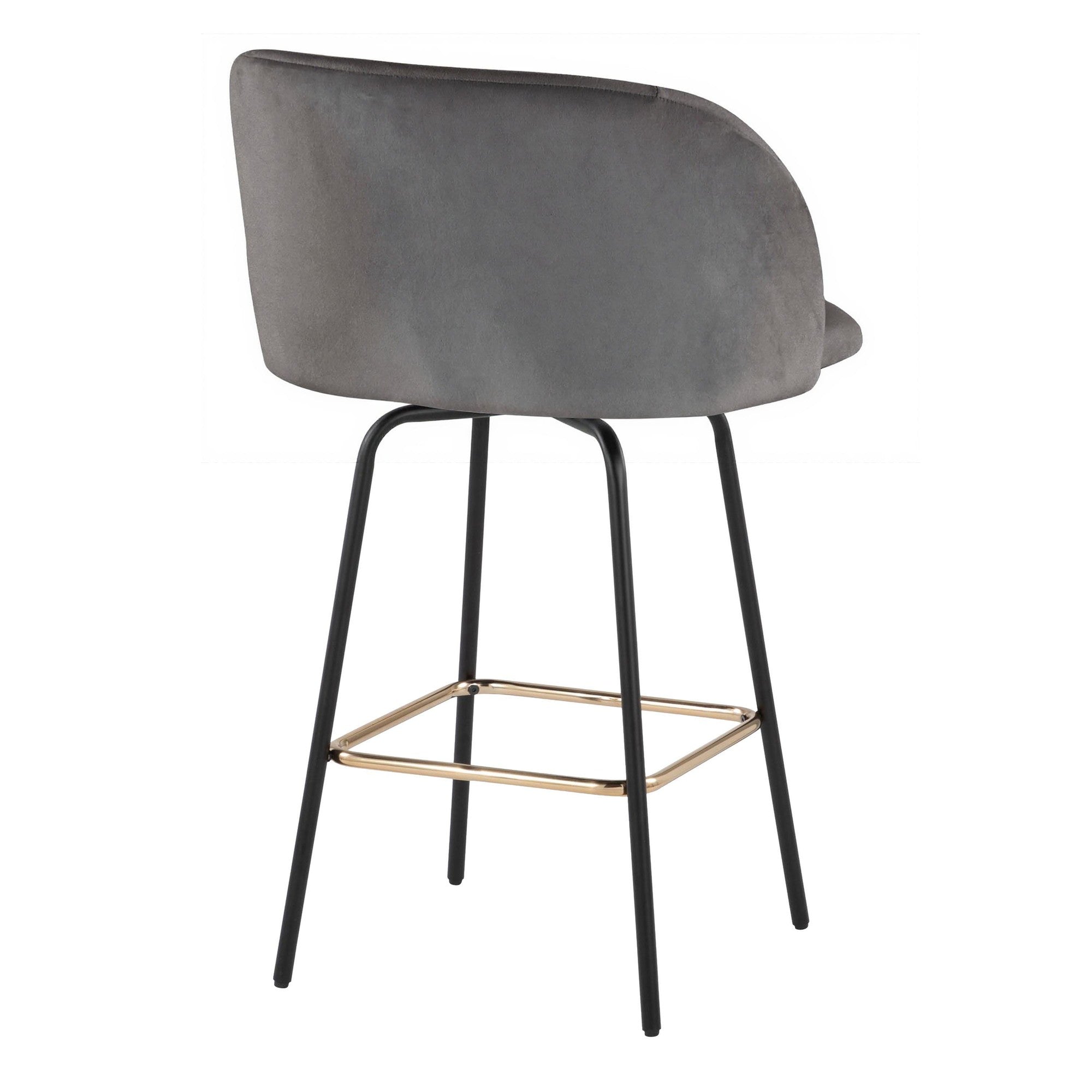 Fran 26" Swivel Fixed-Height Counter Stool - Set of 2 - Black Metal, Grey Velvet, Gold Metal