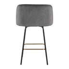 Fran 26" Swivel Fixed-Height Counter Stool - Set of 2 - Black Metal, Grey Velvet, Gold Metal