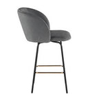 Fran 26" Swivel Fixed-Height Counter Stool - Set of 2 - Black Metal, Grey Velvet, Gold Metal