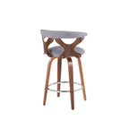 Gardenia 26" Fixed-Height Counter Stool - Set of 2 - Walnut Wood, Light Grey Fabric, Chrome