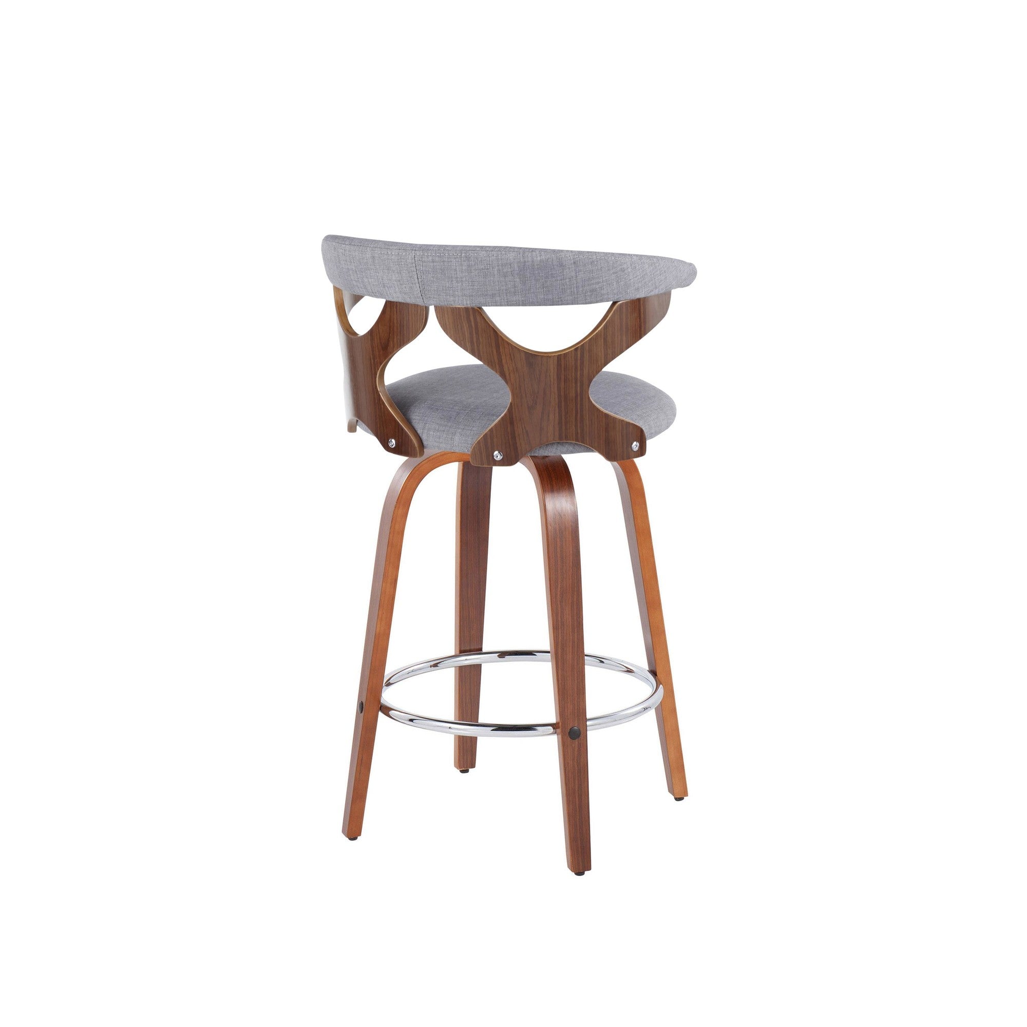 Gardenia 26" Fixed-Height Counter Stool - Set of 2 - Walnut Wood, Light Grey Fabric, Chrome