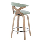 Gardenia 26" Fixed-Height Counter Stool - Set of 2 - Whitewashed Wood, Seafoam Green Fabric, Chrome Metal