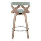Gardenia 26" Fixed-Height Counter Stool - Set of 2 - Whitewashed Wood, Seafoam Green Fabric, Chrome Metal