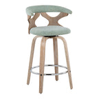 Gardenia 26" Fixed-Height Counter Stool - Set of 2 - Whitewashed Wood, Seafoam Green Fabric, Chrome Metal