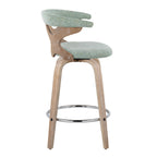 Gardenia 26" Fixed-Height Counter Stool - Set of 2 - Whitewashed Wood, Seafoam Green Fabric, Chrome Metal