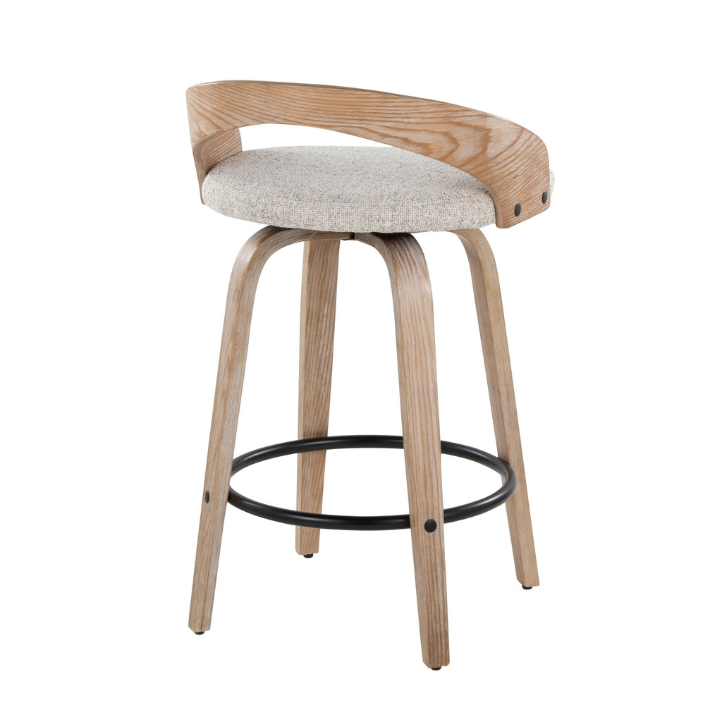 Grotto 26" Fixed-Height Counter Stool - Set of 2 - Whitewashed Wood, Black Metal, Oat Fabric