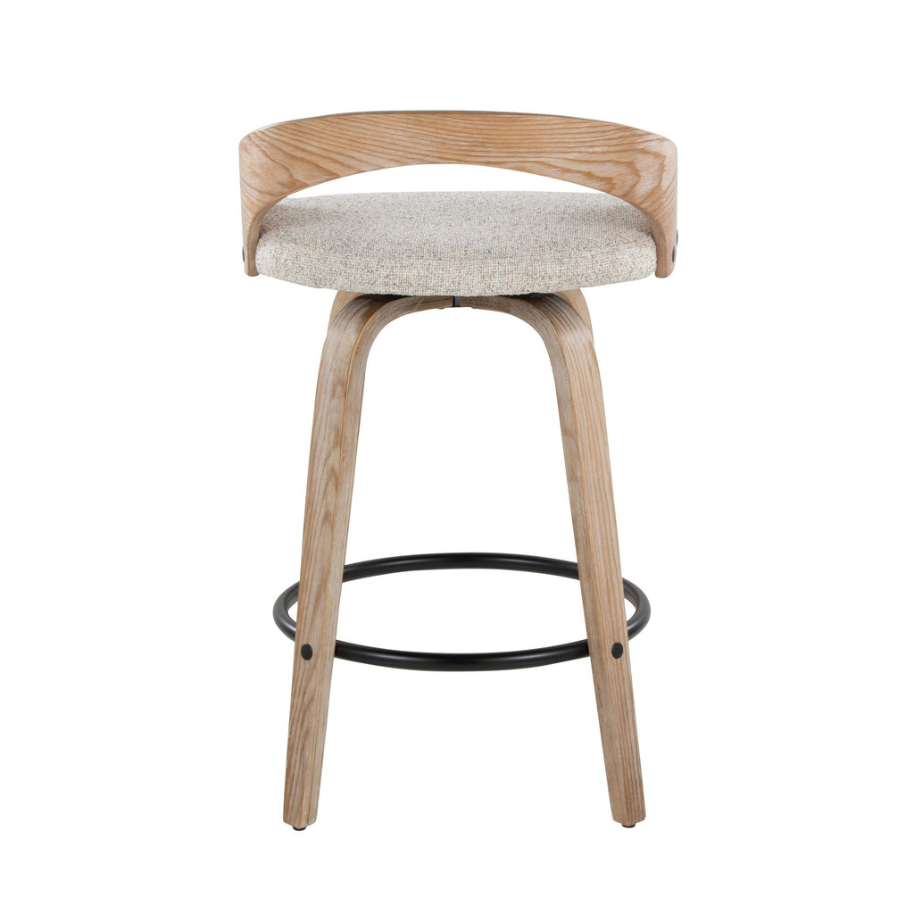 Grotto 26" Fixed-Height Counter Stool - Set of 2 - Whitewashed Wood, Black Metal, Oat Fabric