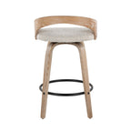 Grotto 26" Fixed-Height Counter Stool - Set of 2 - Whitewashed Wood, Black Metal, Oat Fabric