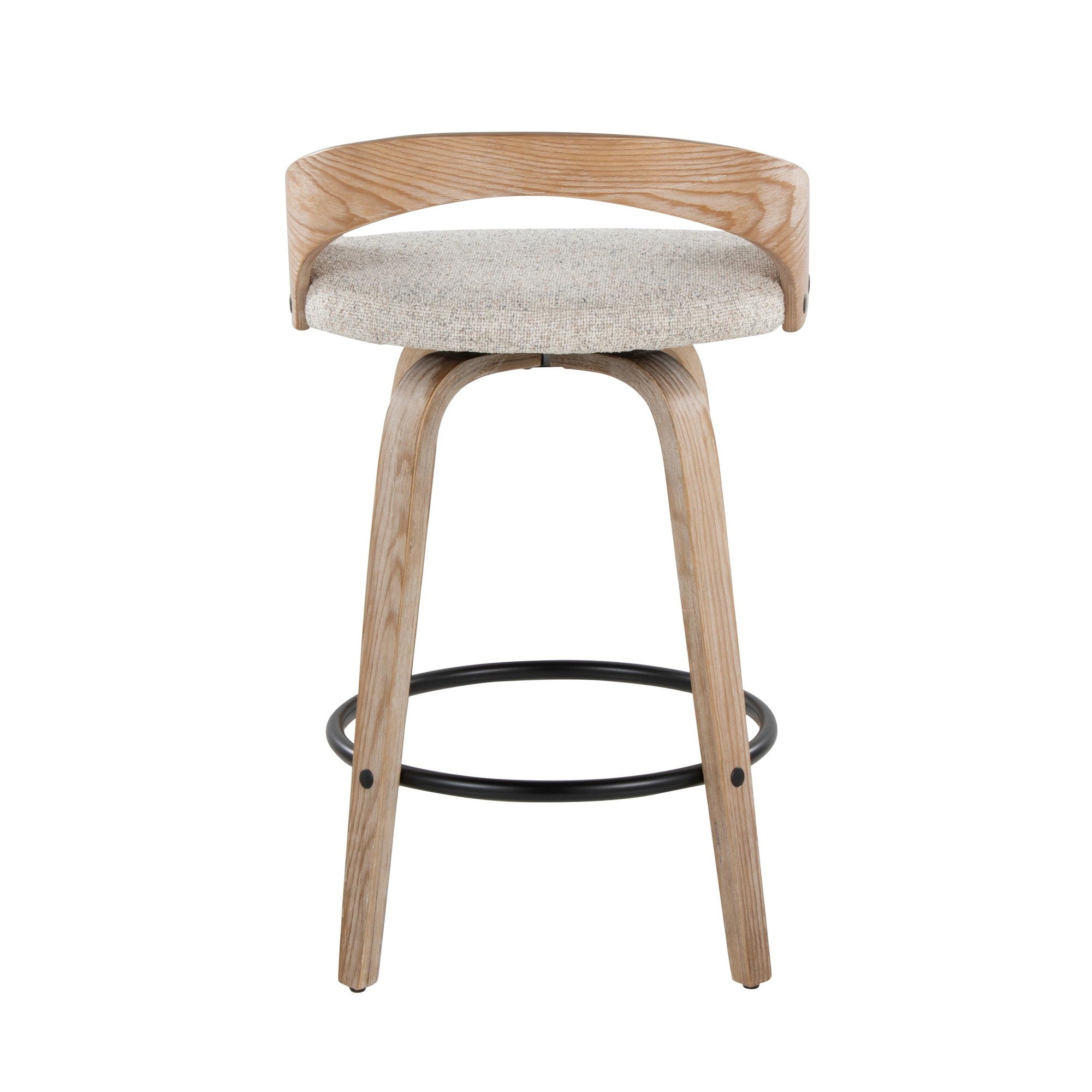 Grotto 26" Fixed-Height Counter Stool - Set of 2 - Whitewashed Wood, Black Metal, Oat Fabric