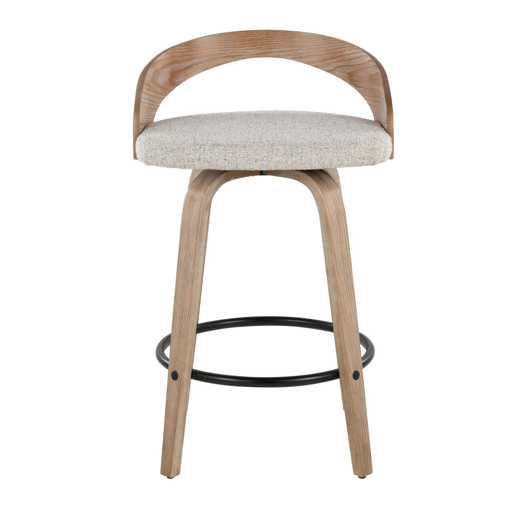 Grotto 26" Fixed-Height Counter Stool - Set of 2 - Whitewashed Wood, Black Metal, Oat Fabric