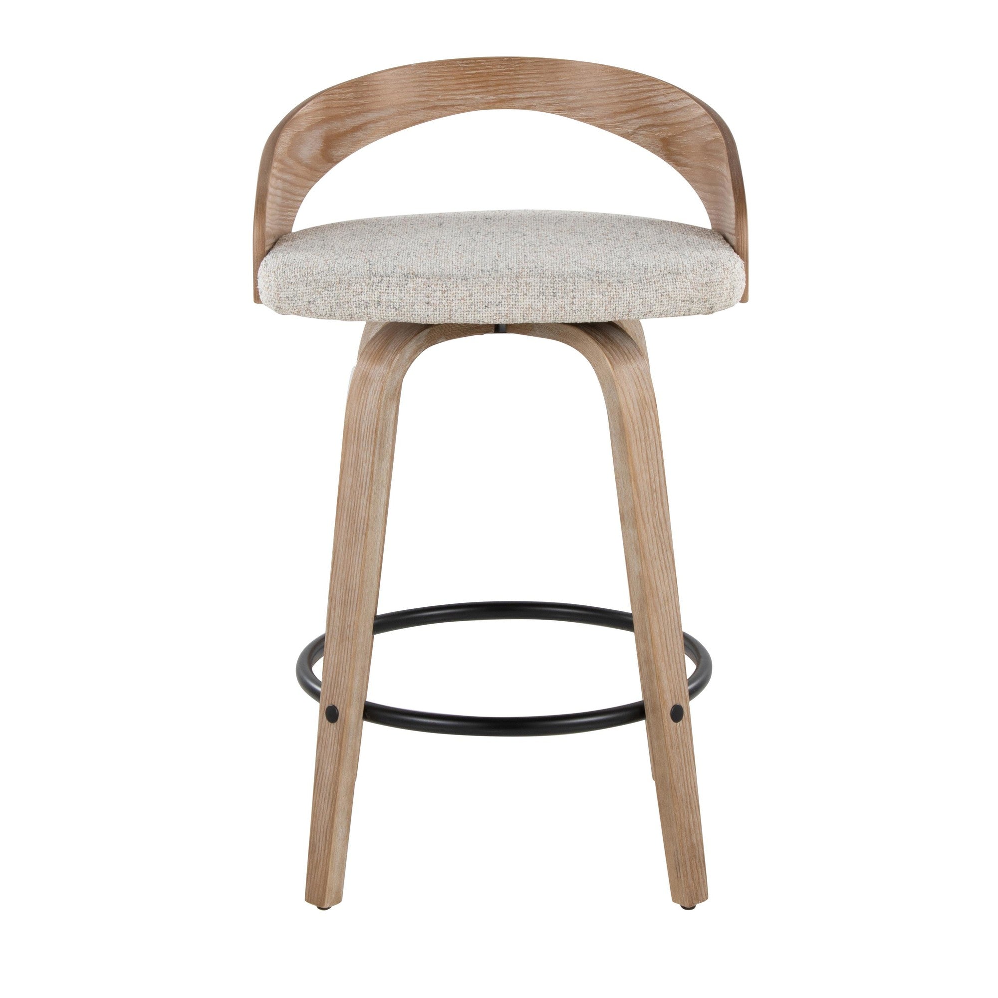 Grotto 26" Fixed-Height Counter Stool - Set of 2 - Whitewashed Wood, Black Metal, Oat Fabric