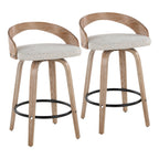 Grotto 26" Fixed-Height Counter Stool - Set of 2 - Whitewashed Wood, Black Metal, Oat Fabric