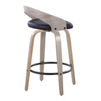 Grotto 26" Fixed-Height Counter Stool - Set of 2 - Light Grey Wood, Black Metal, Black PU