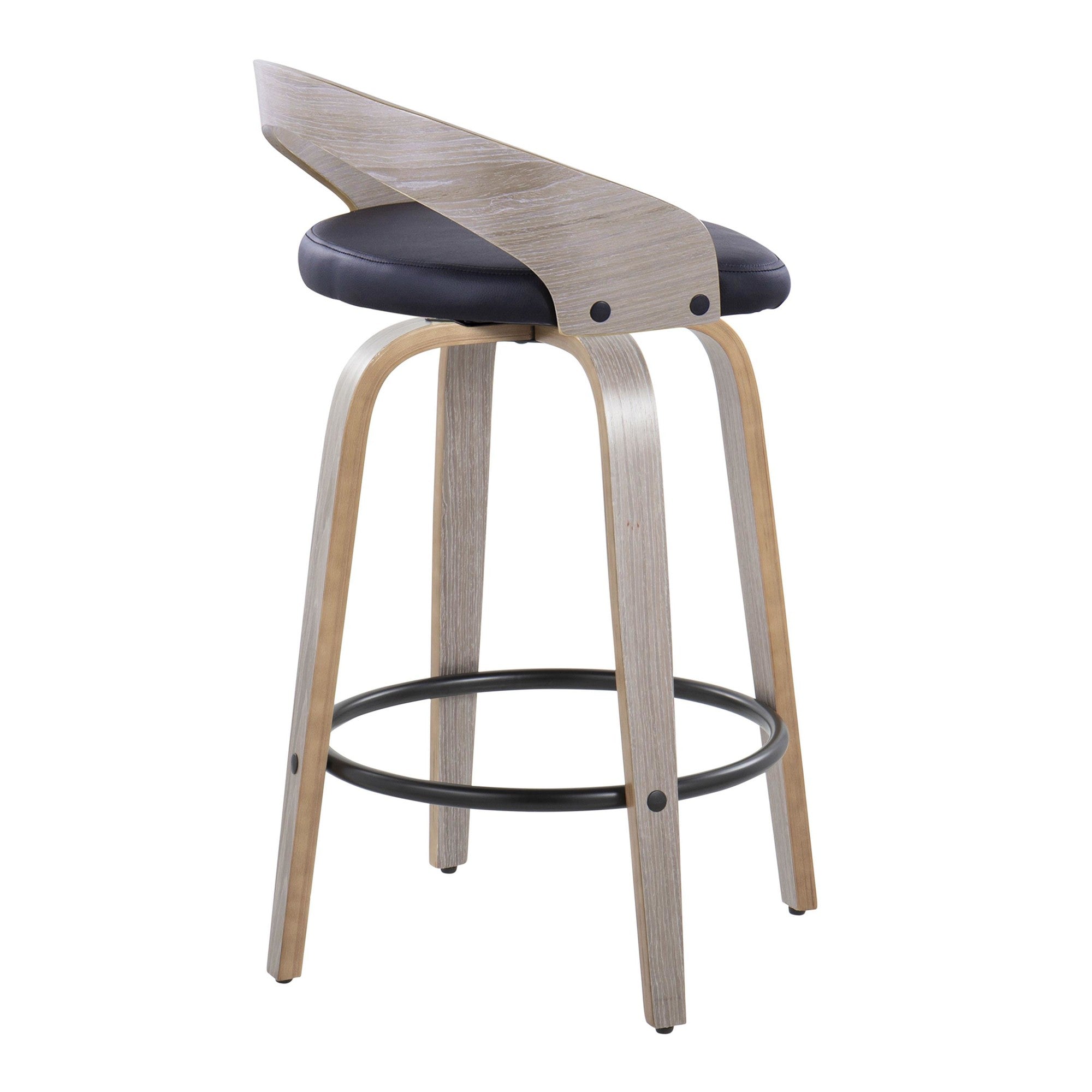 Grotto 26" Fixed-Height Counter Stool - Set of 2 - Light Grey Wood, Black Metal, Black PU