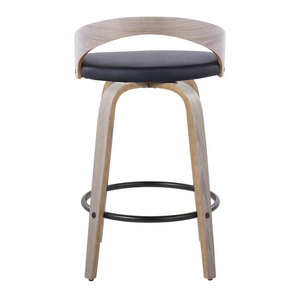 Grotto 26" Fixed-Height Counter Stool - Set of 2 - Light Grey Wood, Black Metal, Black PU