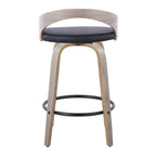 Grotto 26" Fixed-Height Counter Stool - Set of 2 - Light Grey Wood, Black Metal, Black PU