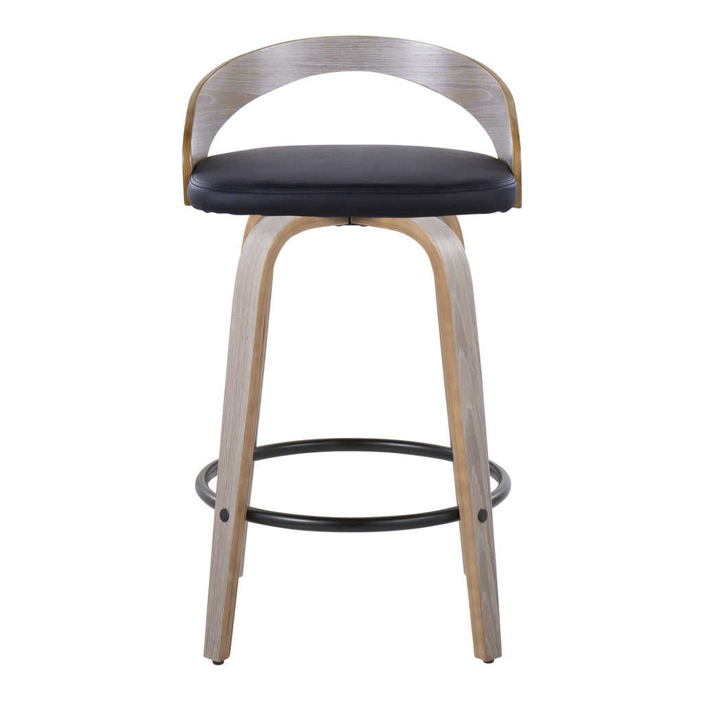 Grotto 26" Fixed-Height Counter Stool - Set of 2 - Light Grey Wood, Black Metal, Black PU