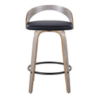 Grotto 26" Fixed-Height Counter Stool - Set of 2 - Light Grey Wood, Black Metal, Black PU