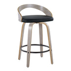 Grotto 26" Fixed-Height Counter Stool - Set of 2 - Light Grey Wood, Black Metal, Black PU