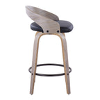 Grotto 26" Fixed-Height Counter Stool - Set of 2 - Light Grey Wood, Black Metal, Black PU