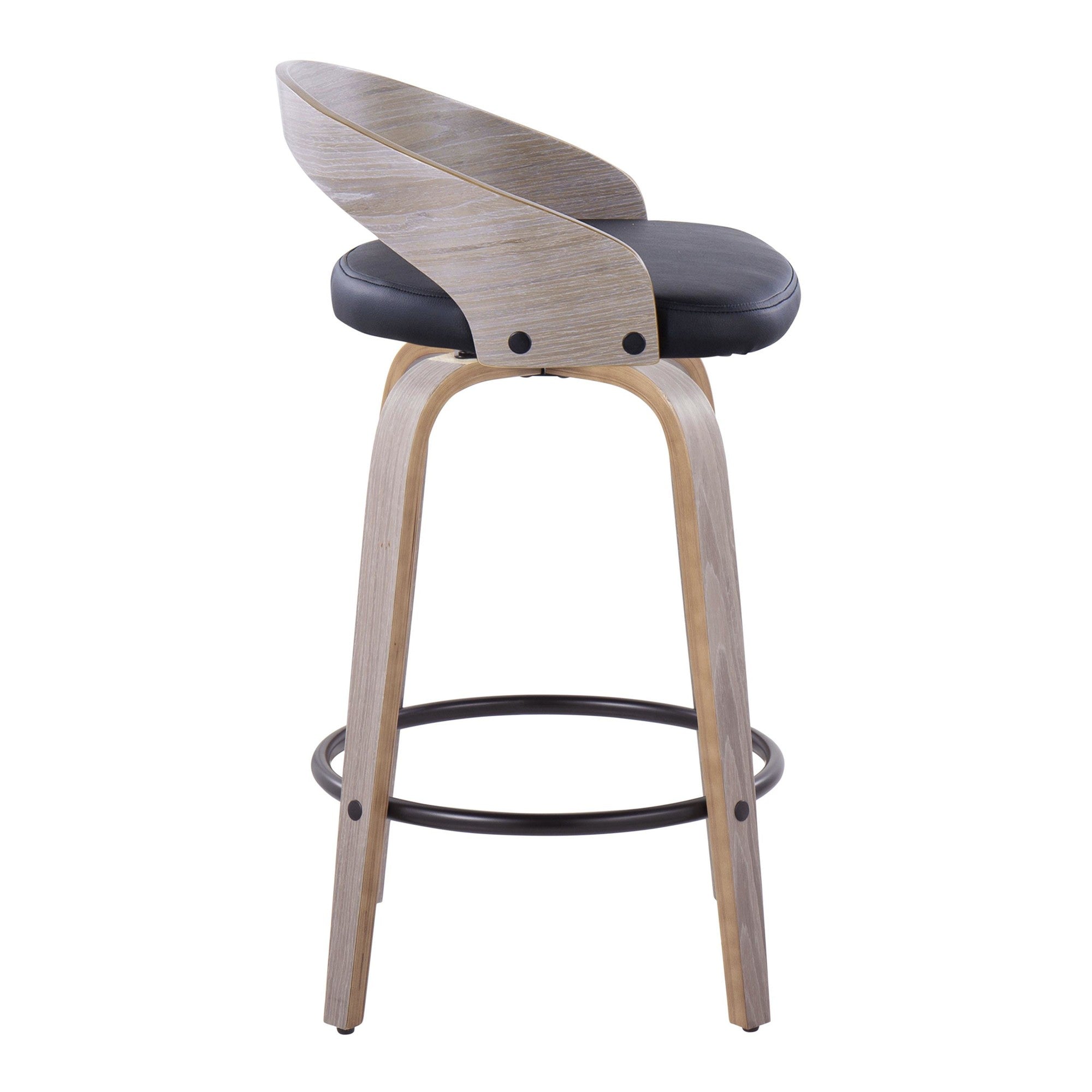 Grotto 26" Fixed-Height Counter Stool - Set of 2 - Light Grey Wood, Black Metal, Black PU