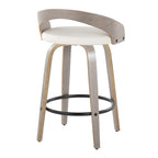 Grotto 26" Fixed-Height Counter Stool - Set of 2 - Light Grey Wood, White PU, Black Metal
