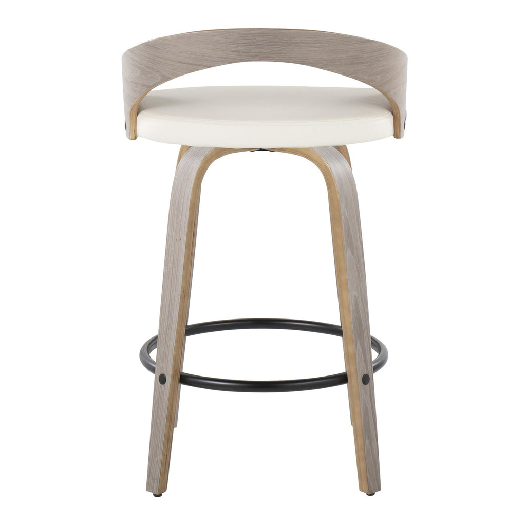Grotto 26" Fixed-Height Counter Stool - Set of 2 - Light Grey Wood, White PU, Black Metal