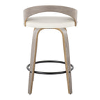 Grotto 26" Fixed-Height Counter Stool - Set of 2 - Light Grey Wood, White PU, Black Metal