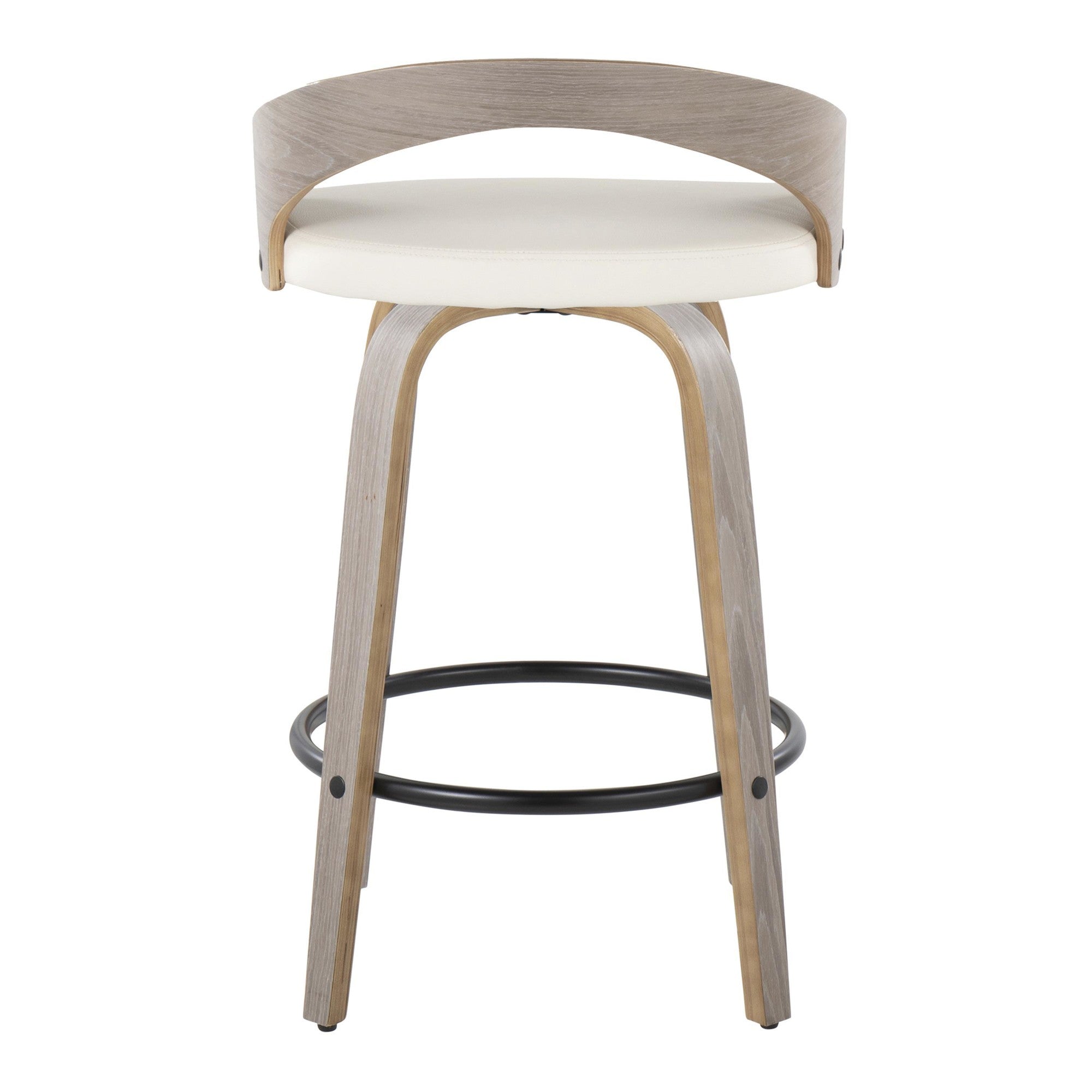 Grotto 26" Fixed-Height Counter Stool - Set of 2 - Light Grey Wood, White PU, Black Metal