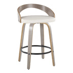 Grotto 26" Fixed-Height Counter Stool - Set of 2 - Light Grey Wood, White PU, Black Metal