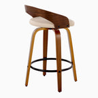 Grotto 26" Fixed-Height Counter Stool - Set of 2 - Walnut Wood, Black Metal, Cream PU