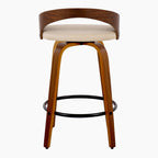 Grotto 26" Fixed-Height Counter Stool - Set of 2 - Walnut Wood, Black Metal, Cream PU
