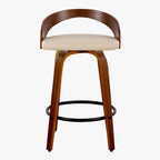 Grotto 26" Fixed-Height Counter Stool - Set of 2 - Walnut Wood, Black Metal, Cream PU