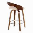 Grotto 26" Fixed-Height Counter Stool - Set of 2 - Walnut Wood, Chrome Metal, Cream PU