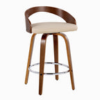 Grotto 26" Fixed-Height Counter Stool - Set of 2 - Walnut Wood, Chrome Metal, Cream PU