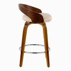 Grotto 26" Fixed-Height Counter Stool - Set of 2 - Walnut Wood, Chrome Metal, Cream PU