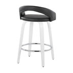 Grotto Upholstered 26" Fixed-Height Counter Stool - Set of 2 - White Wood, Black PU, Chrome Metal