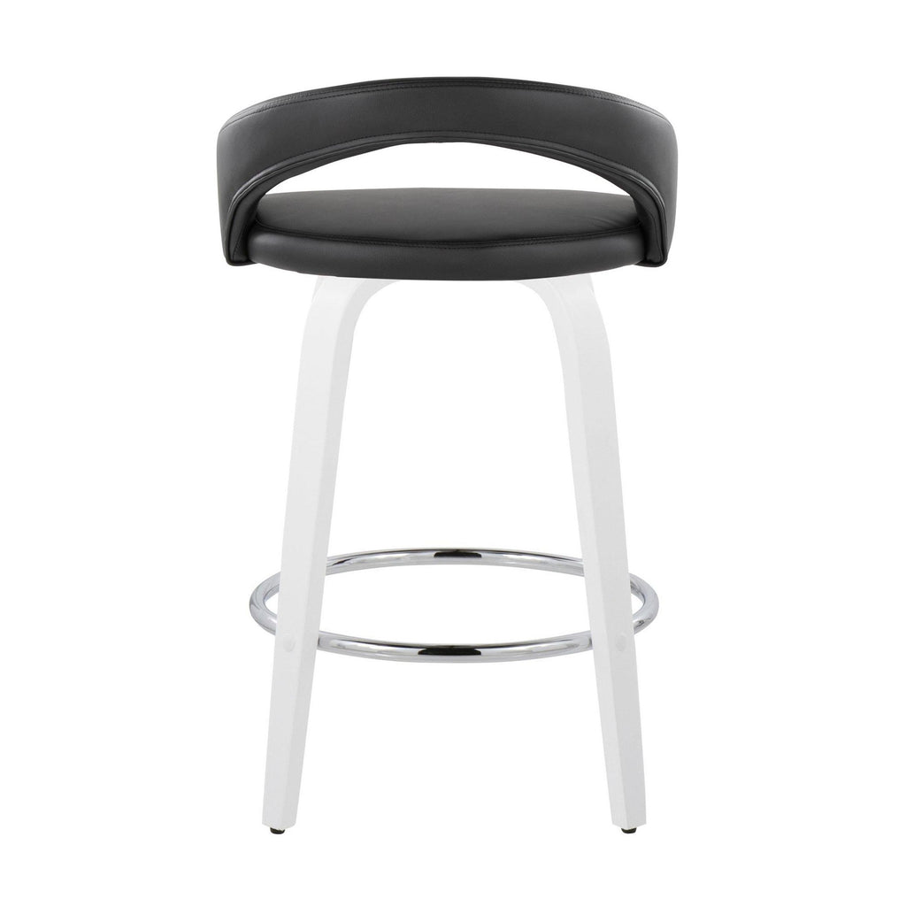 Grotto Upholstered 26" Fixed-Height Counter Stool - Set of 2 - White Wood, Black PU, Chrome Metal