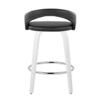 Grotto Upholstered 26" Fixed-Height Counter Stool - Set of 2 - White Wood, Black PU, Chrome Metal