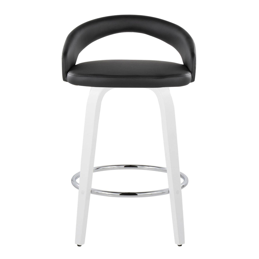 Grotto Upholstered 26" Fixed-Height Counter Stool - Set of 2 - White Wood, Black PU, Chrome Metal
