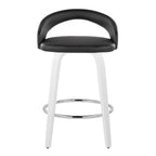 Grotto Upholstered 26" Fixed-Height Counter Stool - Set of 2 - White Wood, Black PU, Chrome Metal