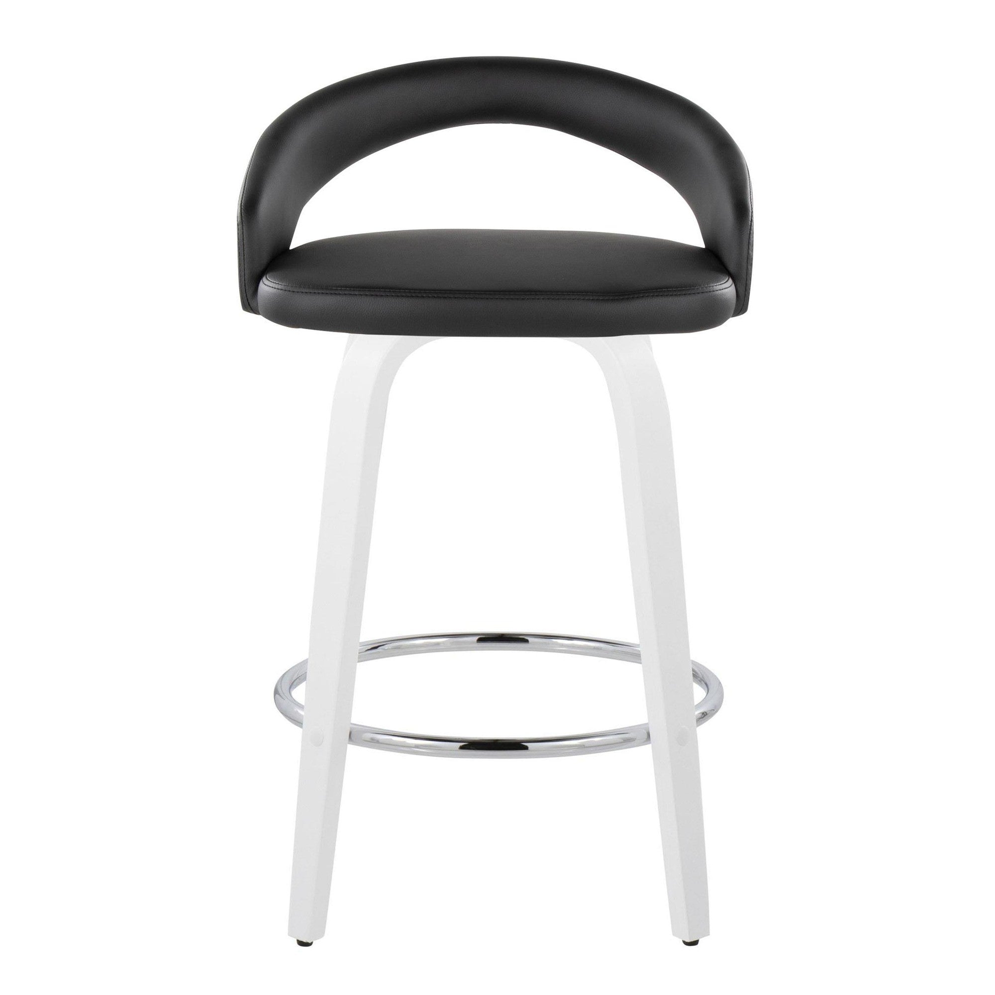 Grotto Upholstered 26" Fixed-Height Counter Stool - Set of 2 - White Wood, Black PU, Chrome Metal