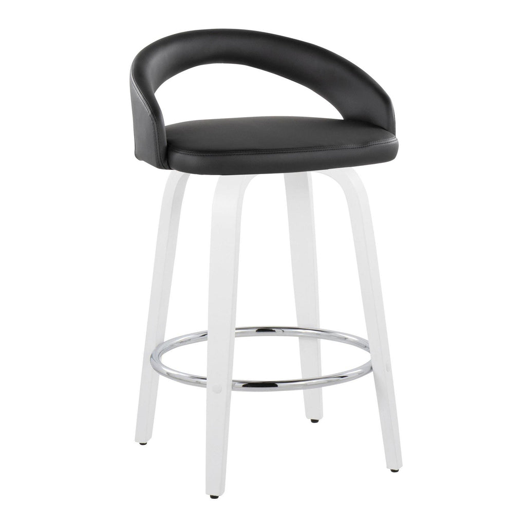 Grotto Upholstered 26" Fixed-Height Counter Stool - Set of 2 - White Wood, Black PU, Chrome Metal