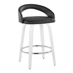 Grotto Upholstered 26" Fixed-Height Counter Stool - Set of 2 - White Wood, Black PU, Chrome Metal