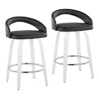 Grotto Upholstered 26" Fixed-Height Counter Stool - Set of 2 - White Wood, Black PU, Chrome Metal