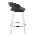 Grotto Upholstered 26" Fixed-Height Counter Stool - Set of 2 - White Wood, Black PU, Chrome Metal