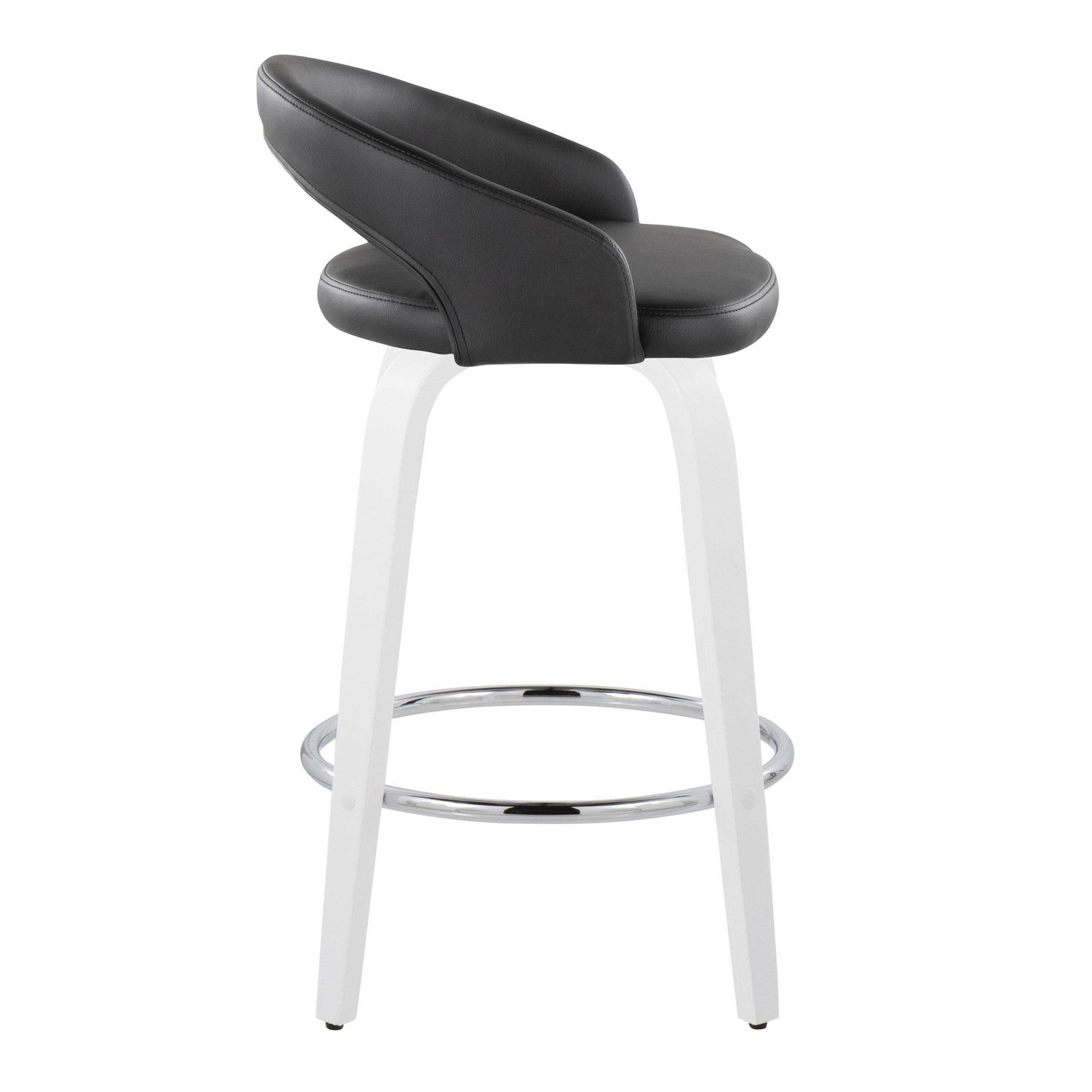 Grotto Upholstered 26" Fixed-Height Counter Stool - Set of 2 - White Wood, Black PU, Chrome Metal